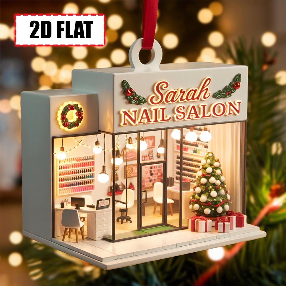 Custom Nail Salon Christmas Ornament – Flat 2D Acrylic Tree Decoration, Personalized Salon Gift, Beauty Shop Holiday Decor Keepsake