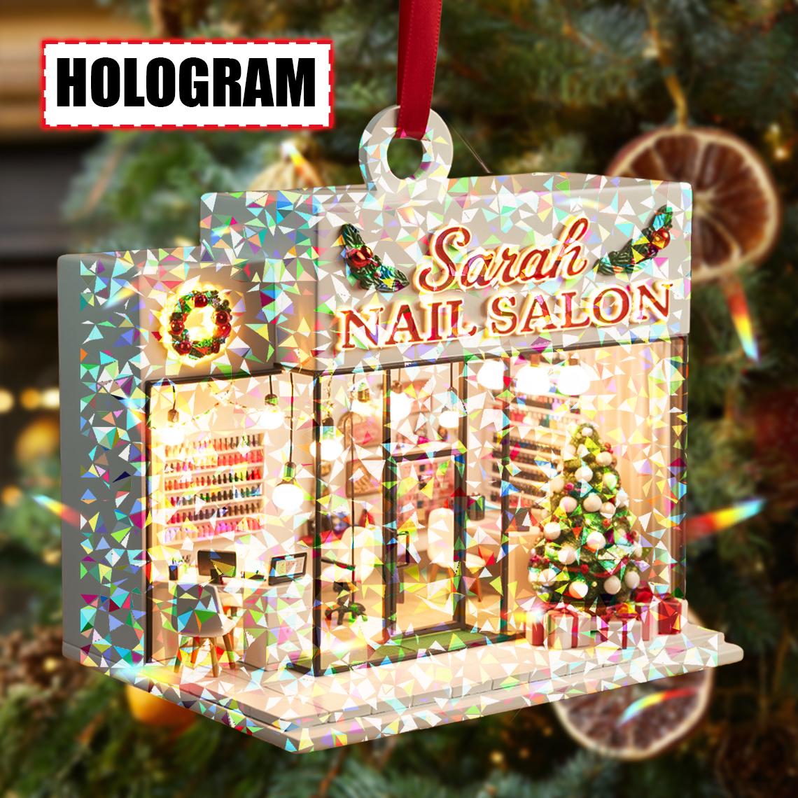 Custom Nail Salon Christmas Ornament – Flat 2D Acrylic Tree Decoration, Personalized Salon Gift, Beauty Shop Holiday Decor Keepsake