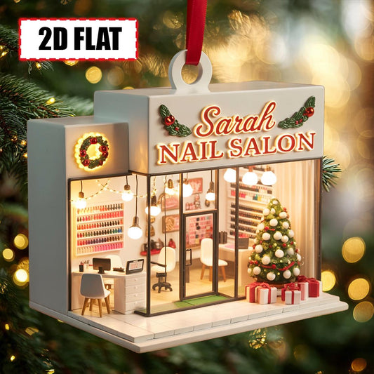 Custom Nail Salon Christmas Ornament – Flat 2D Acrylic Tree Decoration, Personalized Salon Gift, Beauty Shop Holiday Decor Keepsake