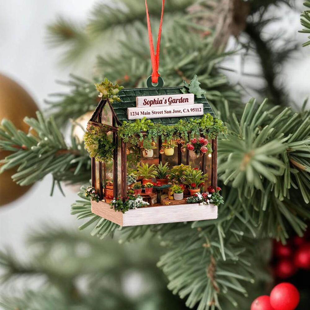 Personalized Garden House 2D Flat Ornament, Gardening Christmas Ornament, Christmas Gift for Gardener Plant Lovers