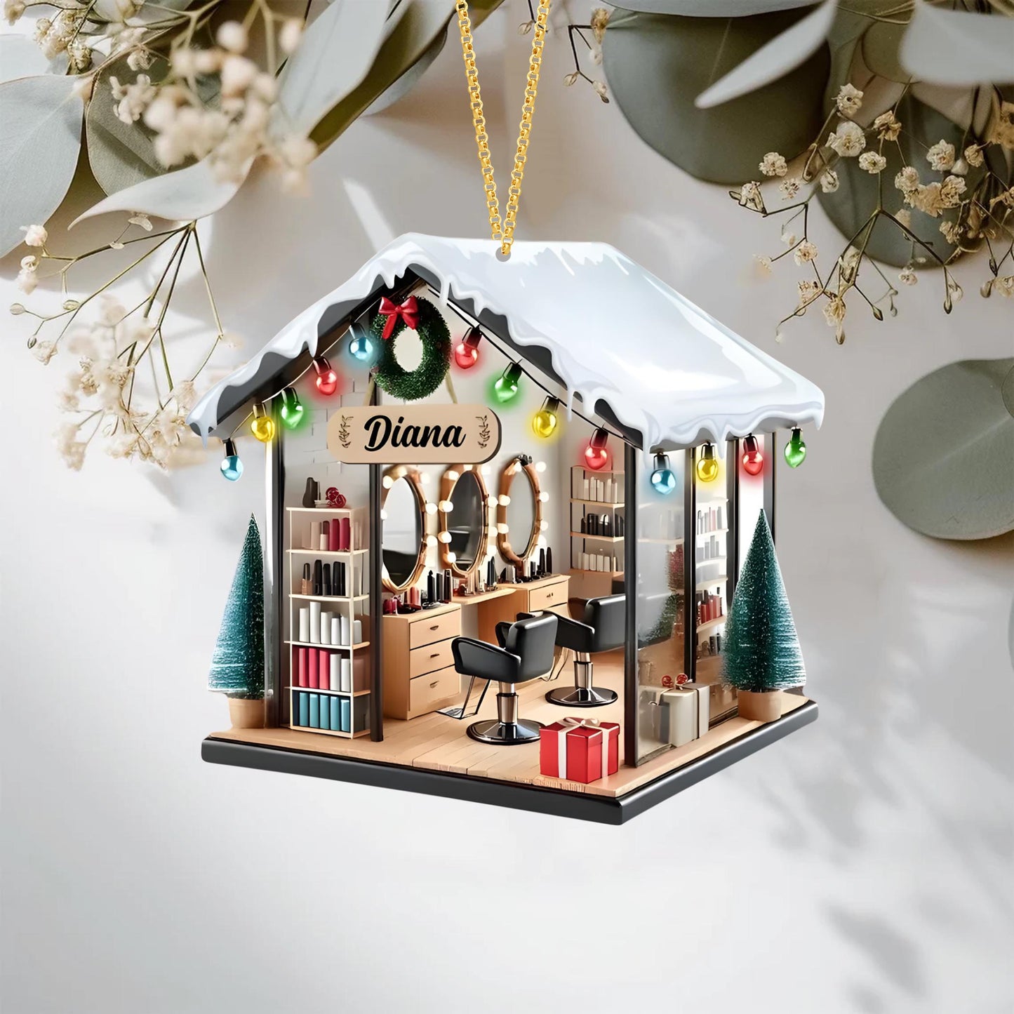 Personalized Hair Salon Christmas Ornament, Hair Salon 2D Flat Xmas Tree Decor, Acrylic Christmas gift, Gift For Hairdresser, Gift For Her