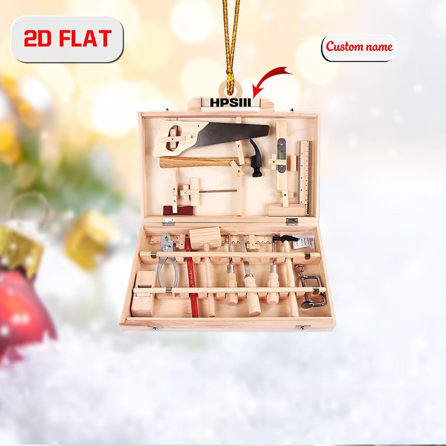 Personalized Toolbox Ornament Custom Name, Acrylic Christmas Decoration, Carpenter Gift, Woodworker Ornament for Handyman, Builder or Dad