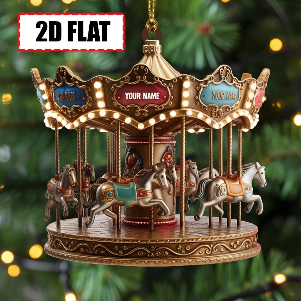 Personalized Carousel Christmas Ornament Tree Hanging Decor Flat 2D Acrylic Custom Merry-Go-Round Gift for Kids, Families, Amusement Park