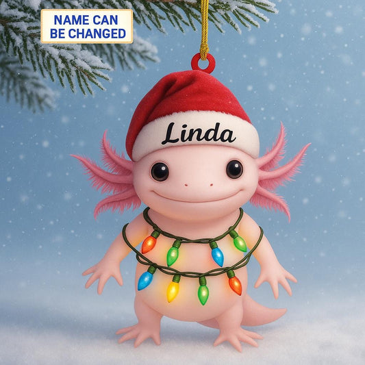 Personalized Axolotl Salamander With Santa Hat Christmas Ornament: Custom Axolotl Lover Gift