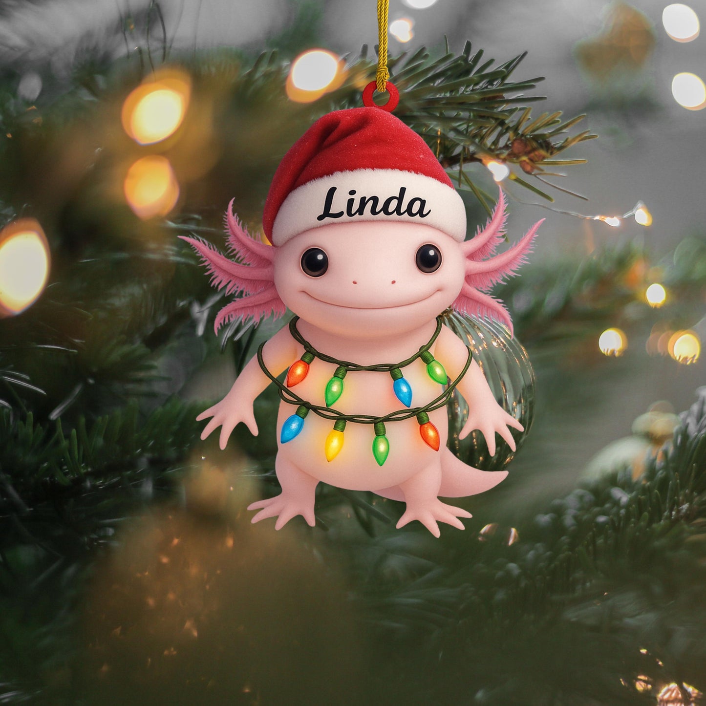 Personalized Axolotl Salamander With Santa Hat Christmas Ornament: Custom Axolotl Lover Gift