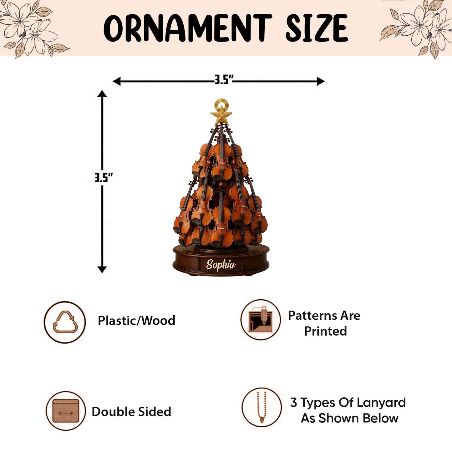 Personalized Violin 2D Flat Ornament, Custom Violin Christmas Tree Ornament, Music Christmas Home Decor, Gift for Violin Player, Violinist