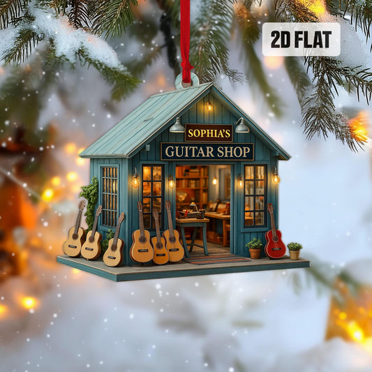 Personalized Guitar 2D Flat Ornament, Custom Guitar Shop Christmas Tree Ornament, Music Home Decor, Gift for Music Lovers, Guitar Players