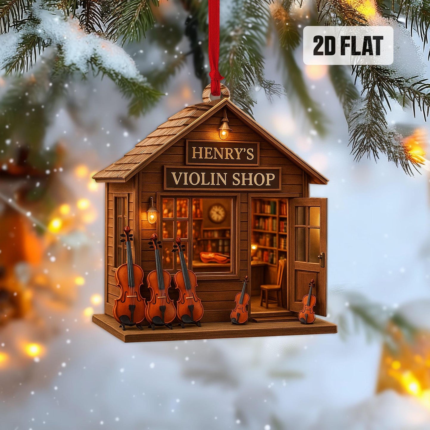 Personalized Violin 2D Flat Ornament, Custom Violin Shop Christmas Tree Ornament, Music Christmas Decor, Gift for Violin Player, Violinist