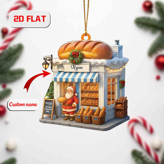Custom 2D Flat Bakery Ornament, Personalized Acrylic Christmas Ornament with Shop Name, Baker Holiday Decoration, Unique Xmas Tree Gift