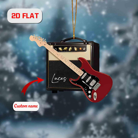 Custom 2D Flat Guitar Ornament, Personalized Acrylic Christmas Ornament with Name, Music Lover Gift, Guitarist Holiday Tree Decoration