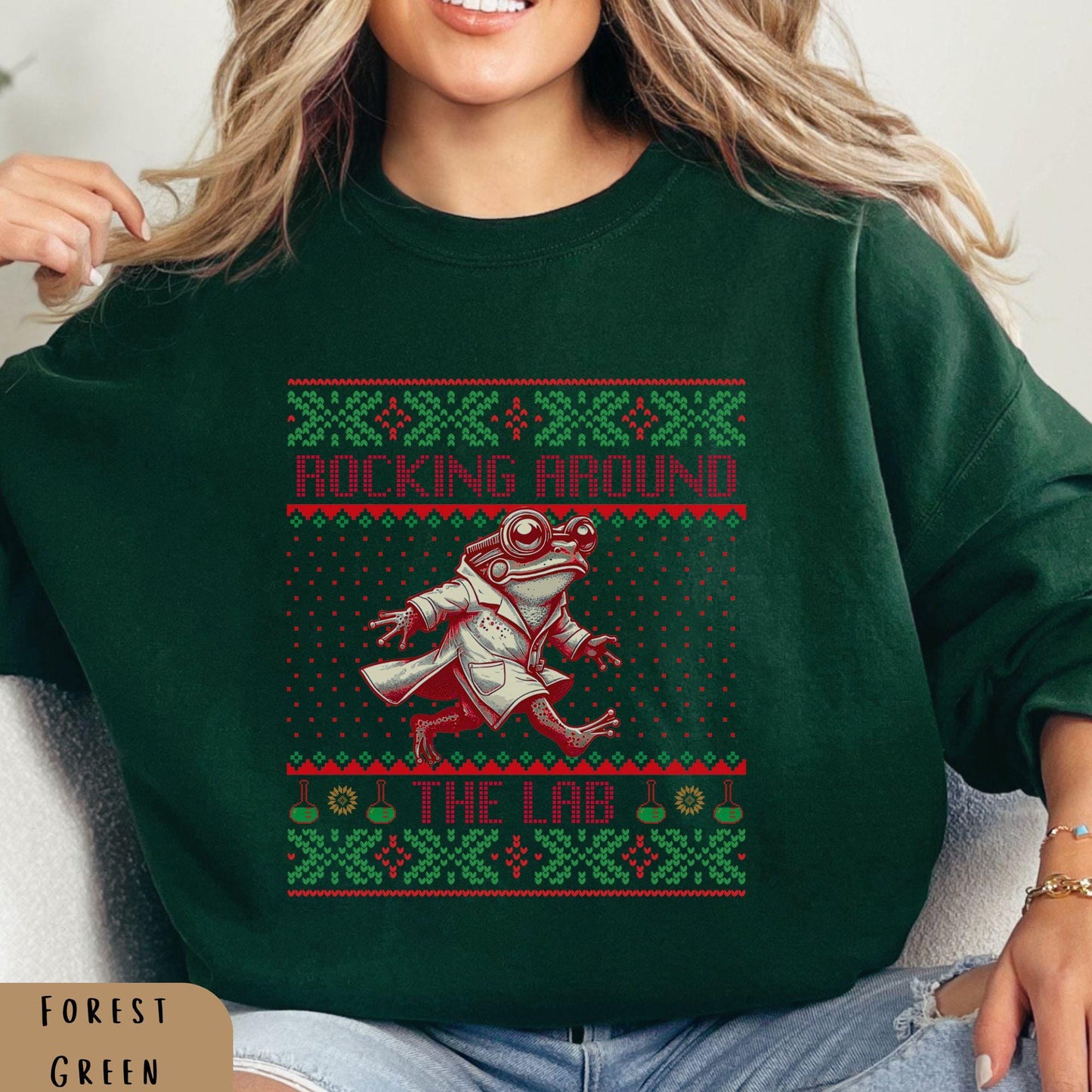 Rockin' Around the Christmas Tree Shirt Ugly Christmas Big Frog Shirt Science Nerd Shirt Funny Christmas Ugly Xmas