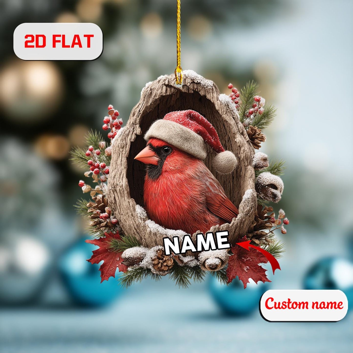 Custom Cardinal Ornament, Personalized Red Bird Acrylic Christmas Decoration, Unique Memorial Gift & Holiday Keepsake for Nature