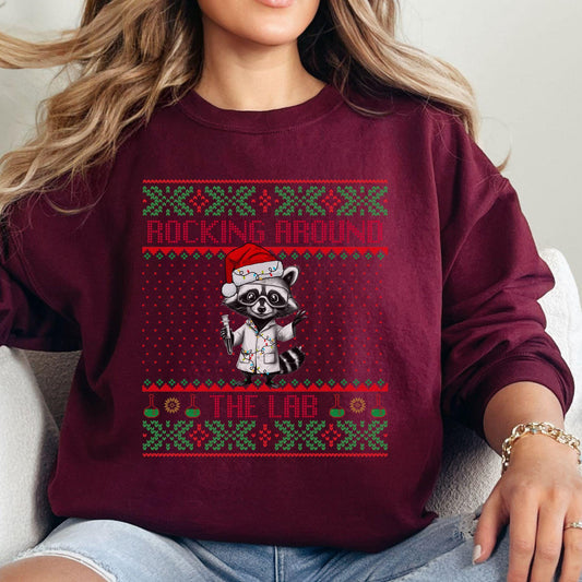 Rockin' Around the Christmas Tree Shirt Ugly Christmas Sweater For Teacher Funny Raccoon Shirt Science Nerd Shirt Funny Christmas Sweater