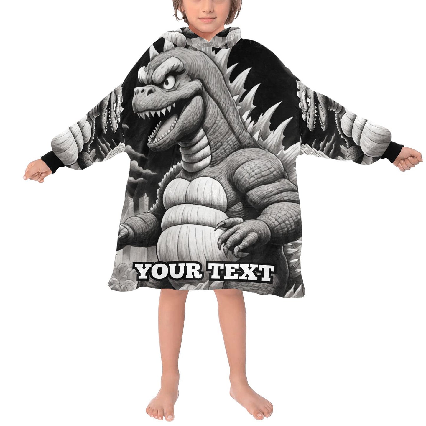 Godzilla Kids Hoodie Blanket Gift Personalized Hooded Blankets Kaiju Gojira