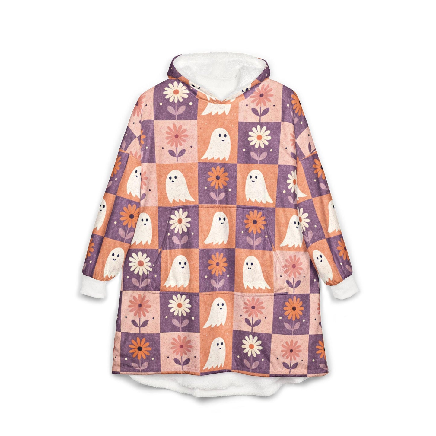 Cozy Ghost-Themed Hooded Blanket, Cute Halloween Blanket, Spooky Home Decor, Warm Snuggie for Autumn Evenings, Gift for Kids and Adults