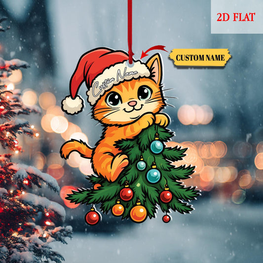 Custom Name Cute Cat Christmas Flat 2D Ornament Acrylic Ornament, Christmas Tree Decor, Gift For Cat Lover, Cat Lover, Christmas Decoration