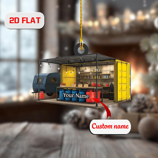 Custom 2D Flat Acrylic Christmas Ornament, Personalized Container Workshop Gift, Unique Garage Decoration, Holiday Keepsake Ornament