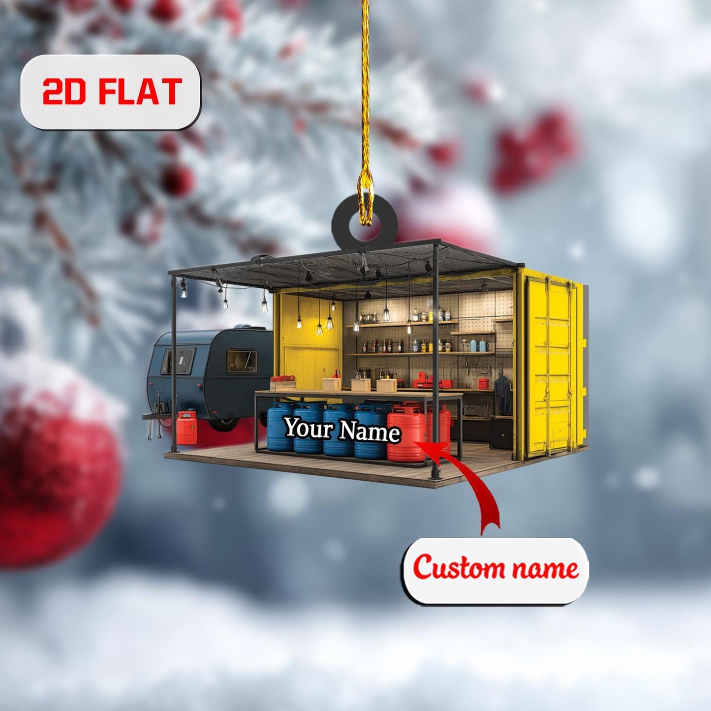 Custom 2D Flat Acrylic Christmas Ornament, Personalized Container Workshop Gift, Unique Garage Decoration, Holiday Keepsake Ornament