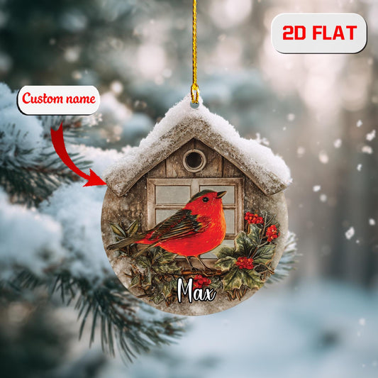 Personalized Cardinal Ornament, Custom Name Red Bird Christmas Ornament, Winter Cardinal Decor, Memorial Holiday Gift, Rustic Xmas Ornament