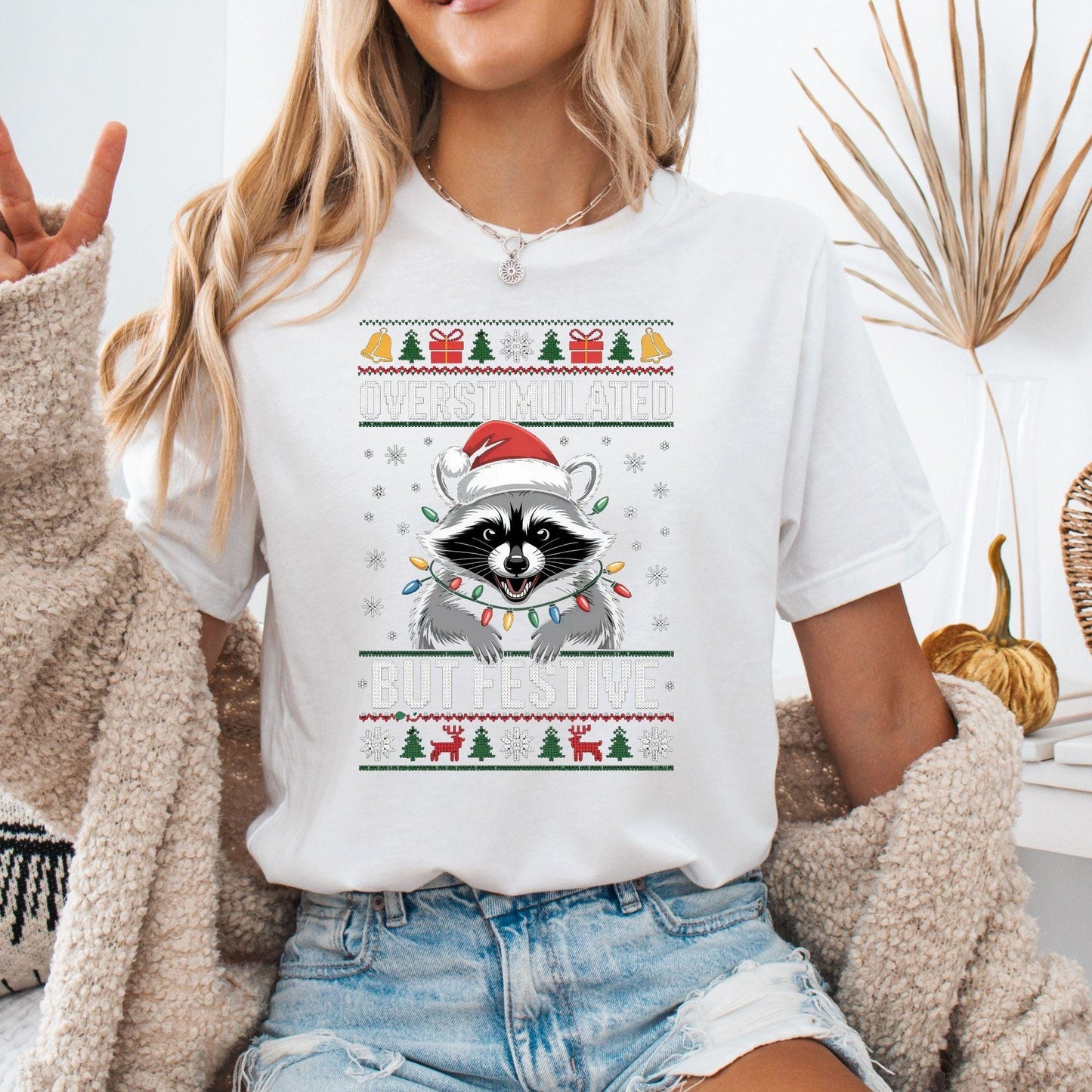 Funny Overstimulated Raccoon Christmas Sweatshirt: Ugly Holiday