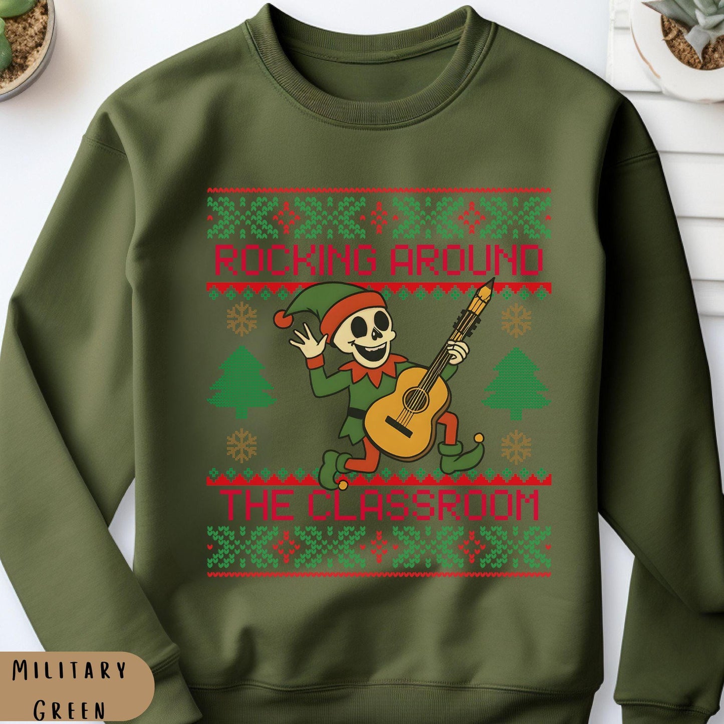 Rockin' around the Christmas Tree Shirt Ugly Christmas For Teacher Dancing Skeleton Sweatshirt Funny Christmas