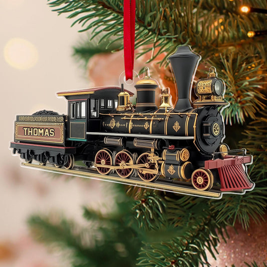 Custom Name Train 2D Flat Ornament,  Personalized Locomotive Christmas Ornament, Railway Ornament, Train Holiday Ornament, Railroader Gift