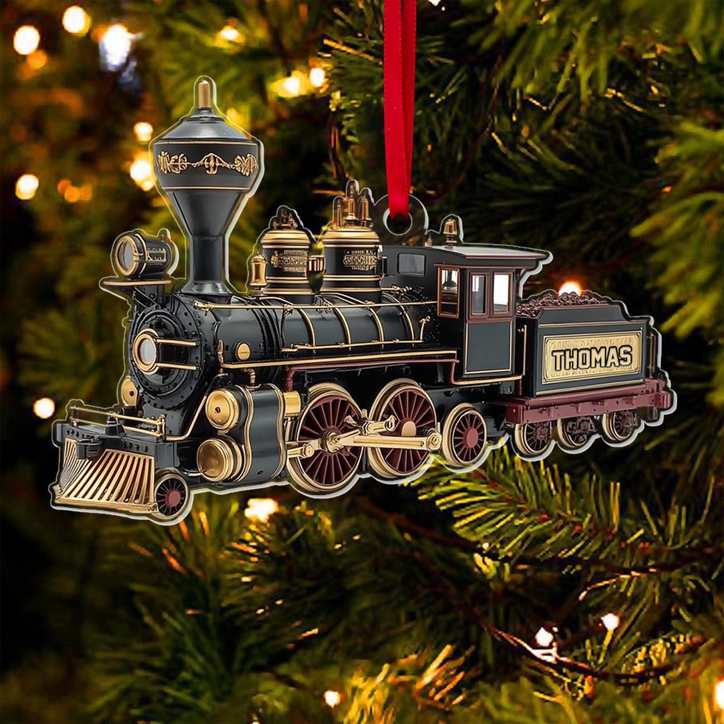 Personalized Train 2D Flat Ornament, Custom Name Locomotive Christmas Ornament, Railway Ornament, Train Holiday Ornament, Railroader Gift