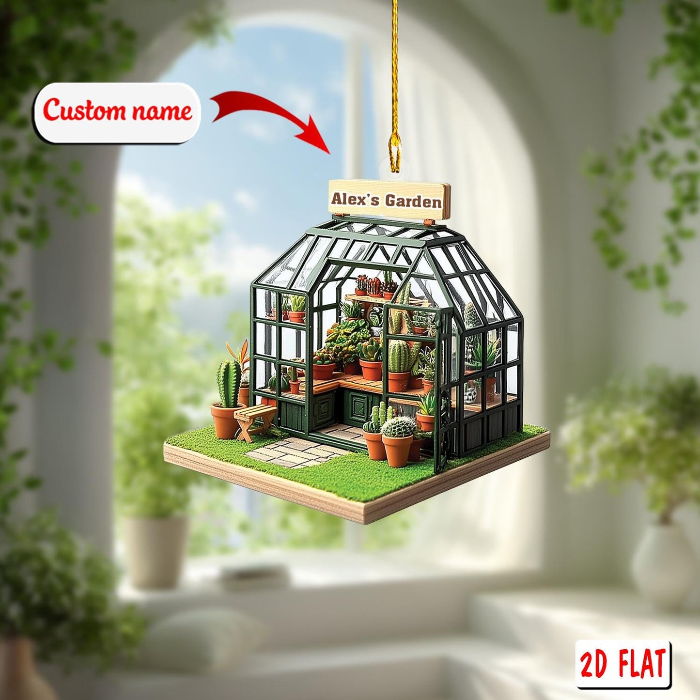 Personalized Greenhouse Ornament 2D Flat – Custom Name Garden Acrylic Decor, Plant Lover Christmas Gift, Greenhouse Holiday Ornament 2025