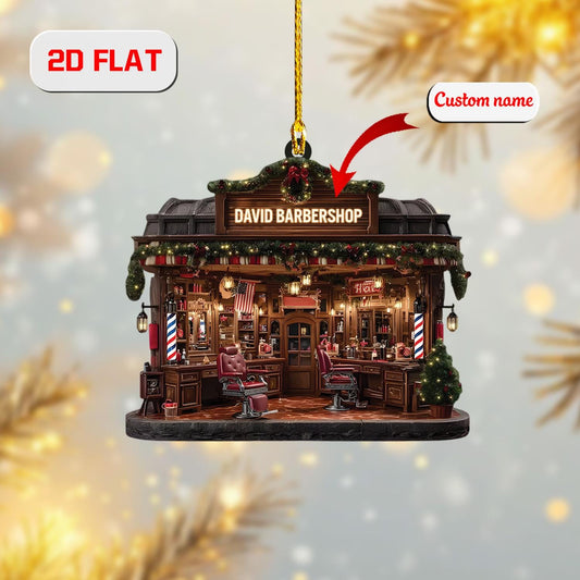 2D Barbershop Ornament, Custom Barber Ornament, Personalized Hairdresser Gift, Acrylic Christmas Decoration, Unique Ornament For Barber Shop