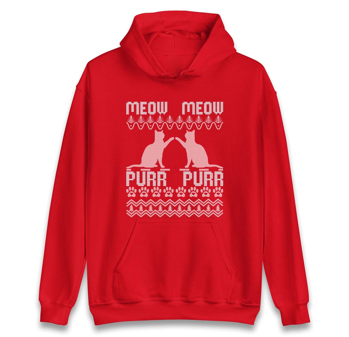 Meow Meow Purr Purr Ugly Christmas Jumper with Cute Cats Design, Funny Xmas Cat Hoodie, Holiday Kitten Lover T Shirt, Festive Gift Top