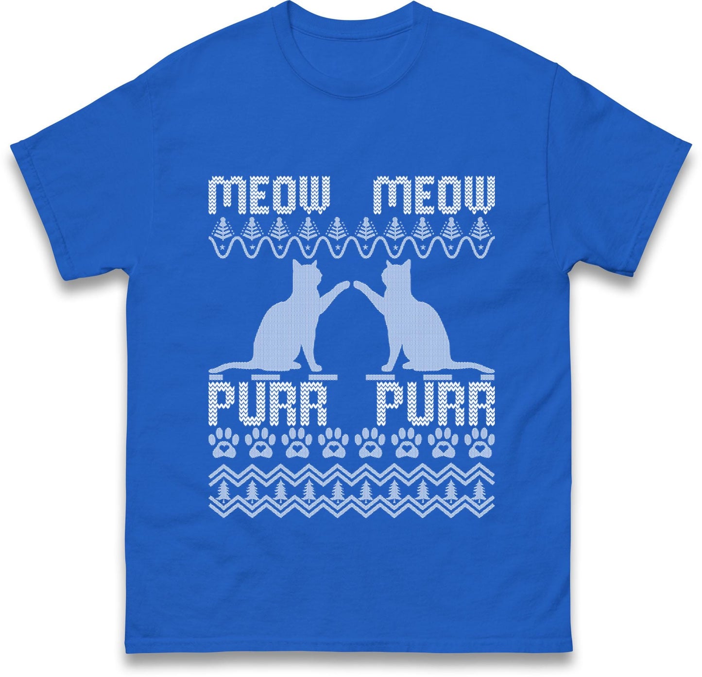 Meow Meow Purr Purr Ugly Christmas Jumper with Cute Cats Design, Funny Xmas Cat Hoodie, Holiday Kitten Lover T Shirt, Festive Gift Top