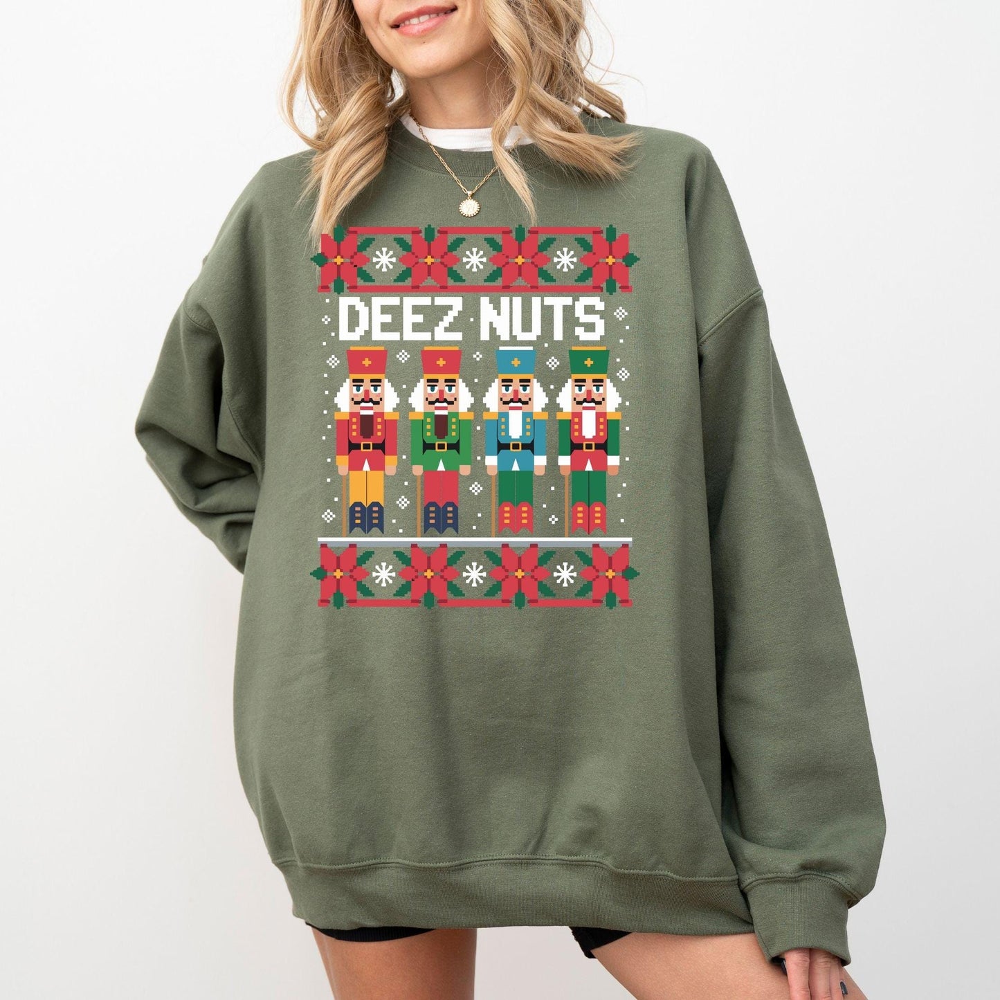 Funny Deez Nuts Nutcracker Christmas Sweatshirt: Ugly Holiday