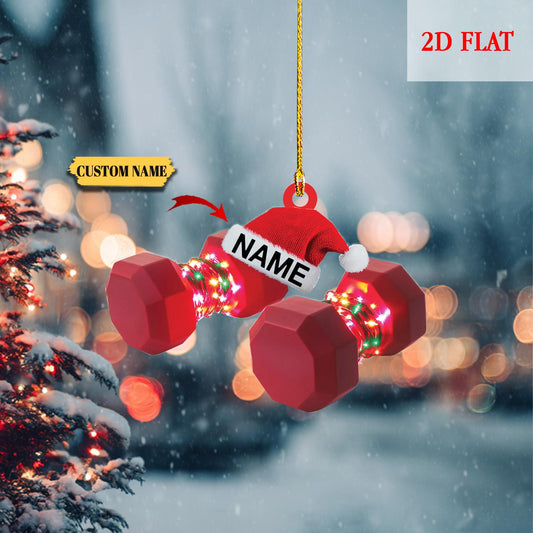 Personalized Dumbbell Fitness Christmas Ornament, Gift For Gym Lover, Xmas Tree Hanging Decoration, Light Weight Dumbbells 2D Flat Ornament