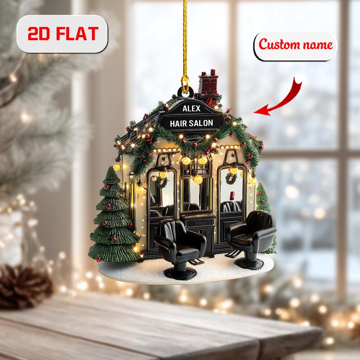 2D Acrylic Christmas Ornament, Hair Salon Holiday Decor, Custom Barber Ornament, Unique Xmas Tree Gift for Stylist, Christmas Gift
