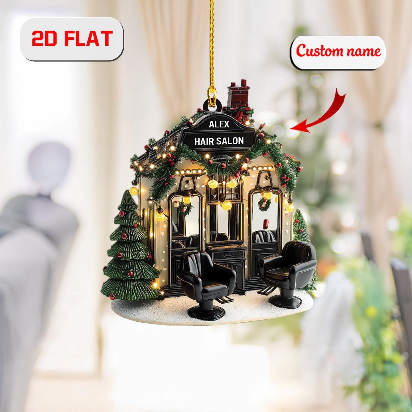 2D Acrylic Christmas Ornament, Hair Salon Holiday Decor, Custom Barber Ornament, Unique Xmas Tree Gift for Stylist, Christmas Gift