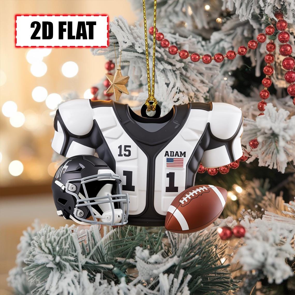Custom Football Christmas Ornament, Flat 2D Acrylic Jersey Keepsake, Personalized Gift for Football Player, Holiday Sports Decoration