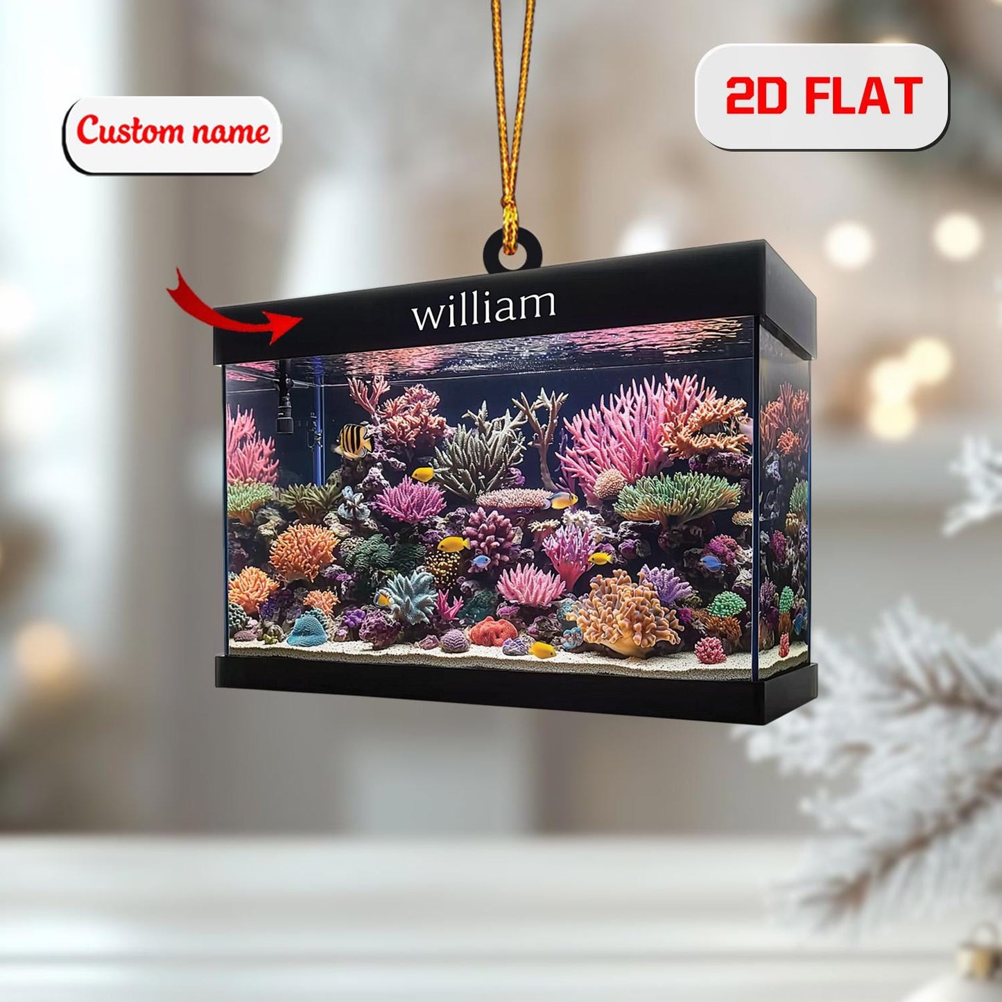 Personalized Aquarium Ornament Custom Name, Acrylic Christmas Decoration, Fish Tank Ornament Gift for Fish Keeper Aquarist Pet Lover Family