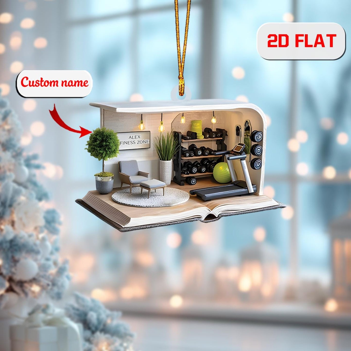 Personalized Fitness Ornament Custom Name, Acrylic Christmas Decoration, Home Gym Book Nook Ornament Gift for Bodybuilder Trainer Men Women