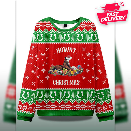 Howdy Santa Merry Christmas Ugly Sweater, Family Matching Outfit, Friends Party, Hoodie Xmas Gift Dad, Gift for husband, Howdy Xmas Hoodie