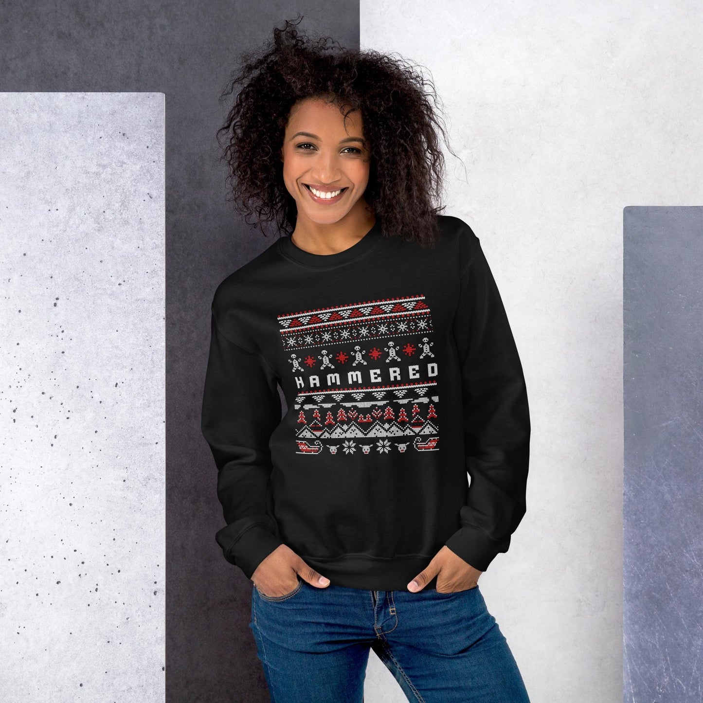 Hammered Ugly Christmas | Funny Drunk Xmas Jumper | Adult Humour Drinking Gift | Party Knit | Sloshed Holiday Jumper