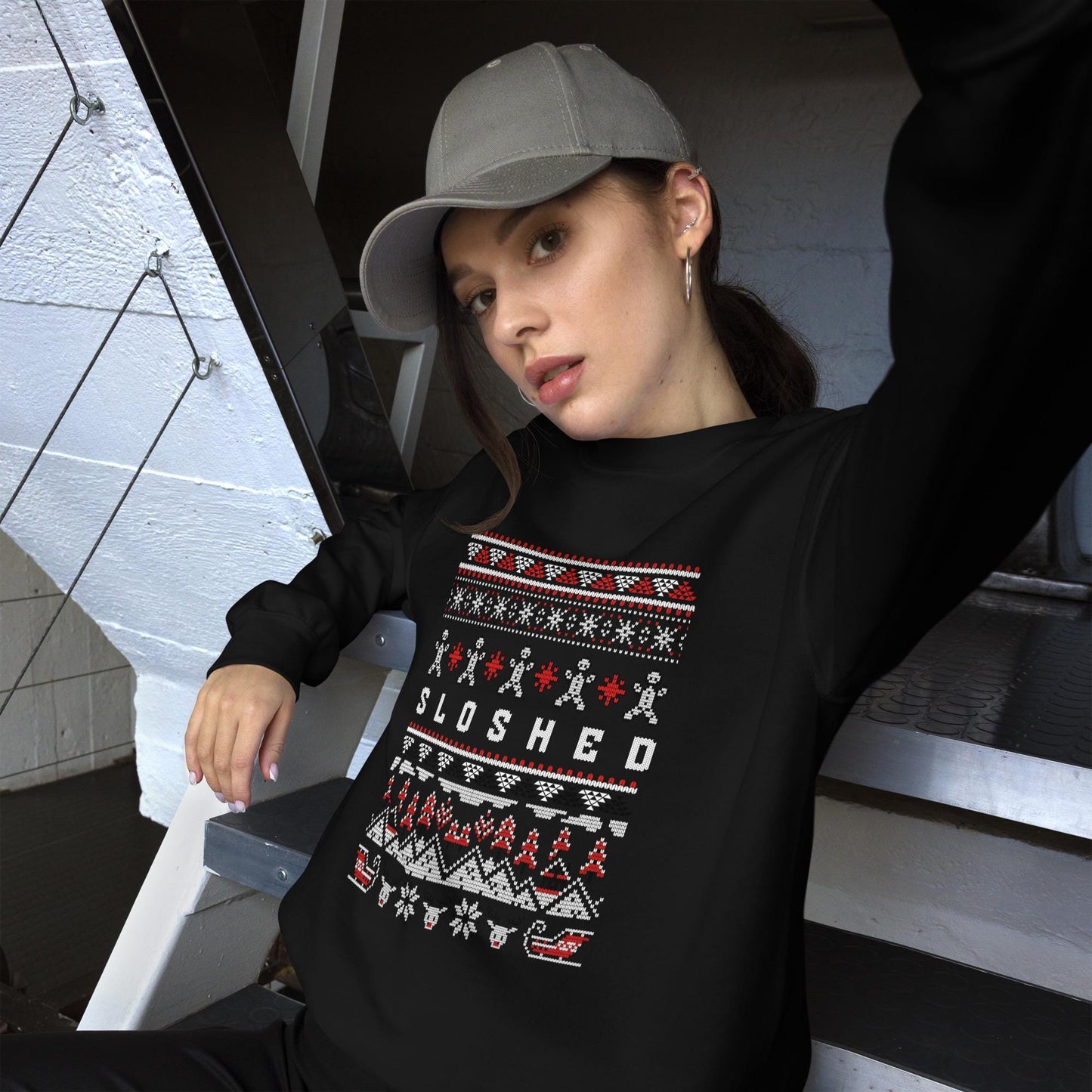 Sloshed Ugly Christmas | Funny Drunk Xmas Jumper | Adult Humour Drinking Gift | Party Knit | Hammered Holiday Jumper