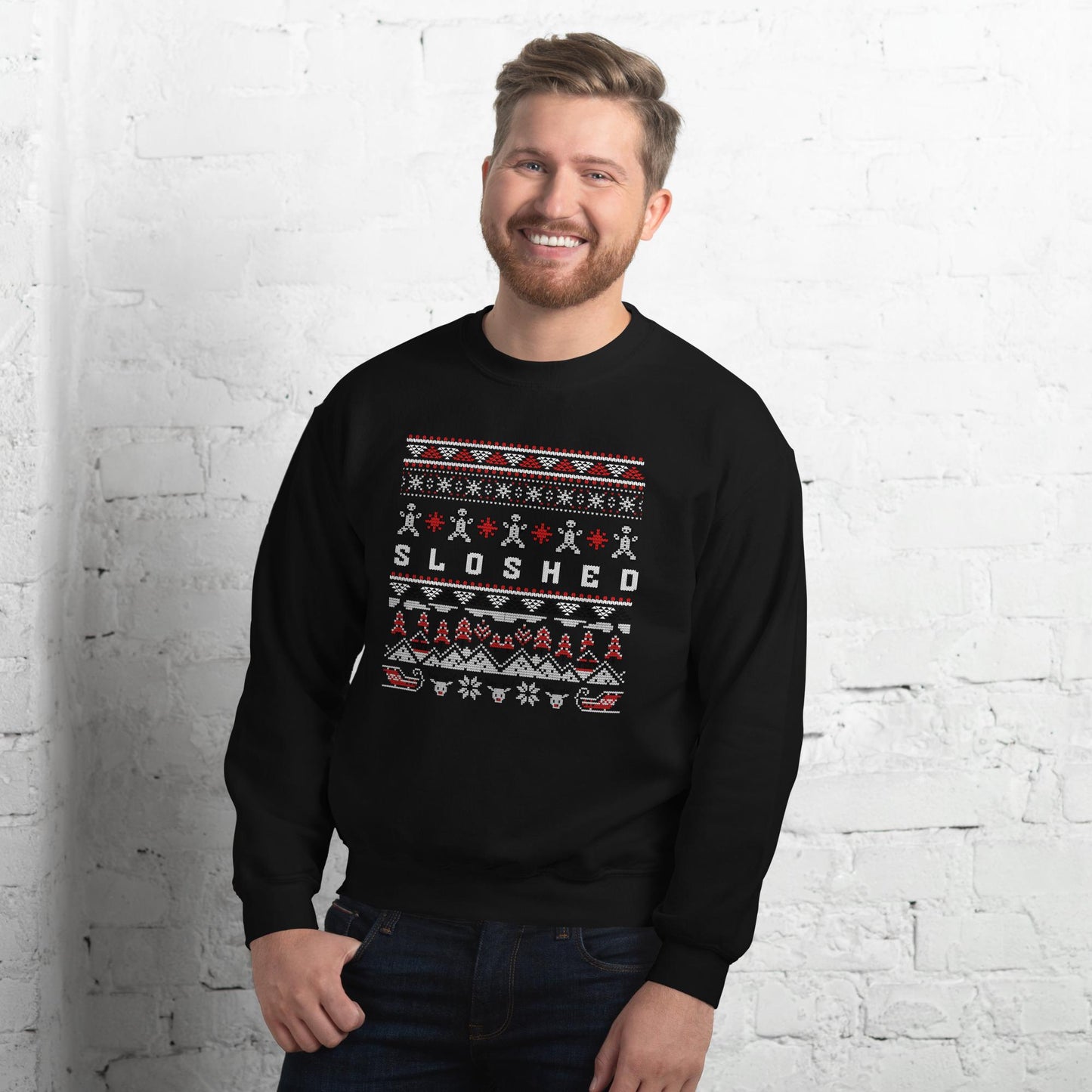 Sloshed Ugly Christmas | Funny Drunk Xmas Jumper | Adult Humour Drinking Gift | Party Knit | Hammered Holiday Jumper