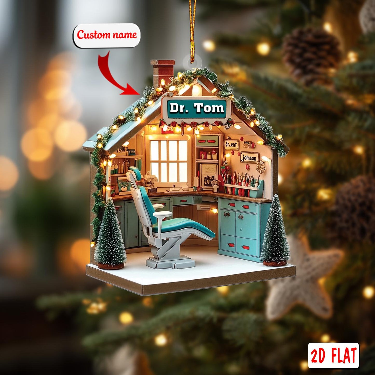 Custom Dentist Office Ornament 2D Flat, Personalized Dental Hygienist Christmas Ornament, Acrylic Ornament Gift for Dentist Clinic Decor