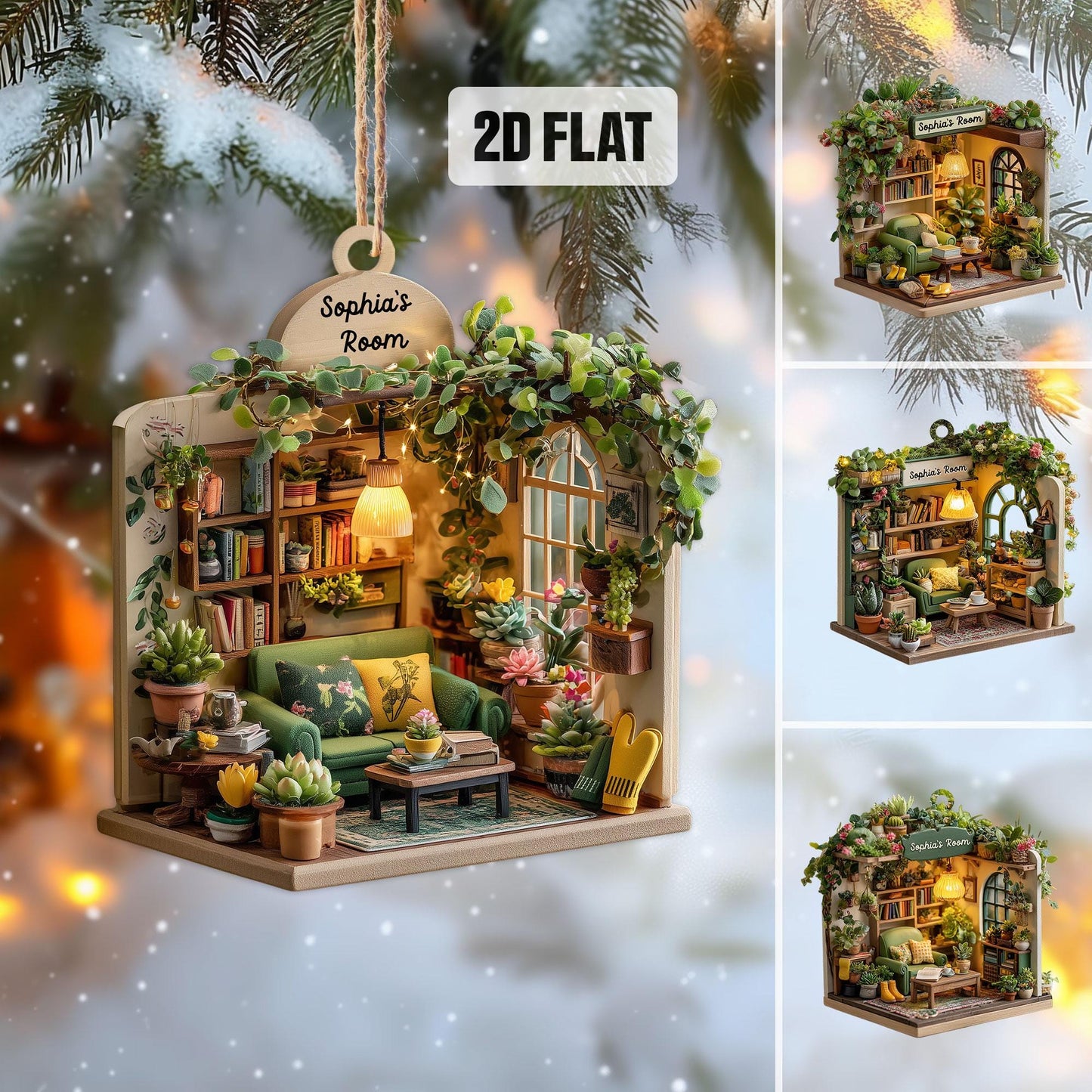 Personalized Garden 2D Flat Ornament, Greenhouse Rearview Mirror Car Accessories, Garden House Christmas Ornament, Plant Lover Gifts