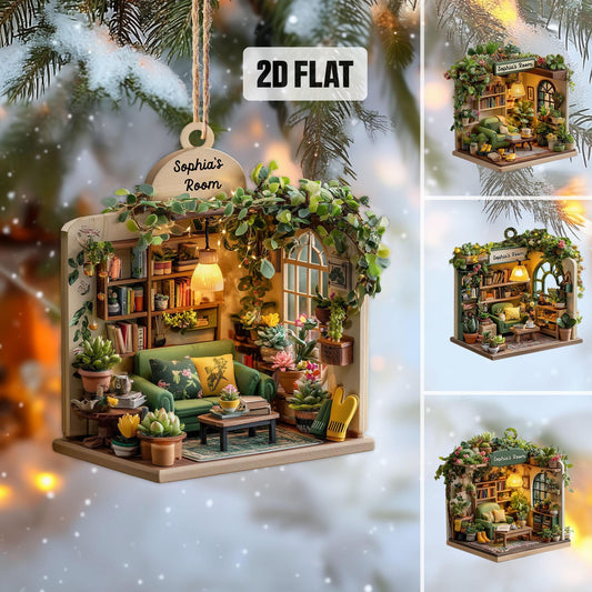 Personalized Garden 2D Flat Ornament, Greenhouse Rearview Mirror Car Accessories, Garden House Christmas Ornament, Plant Lover Gifts