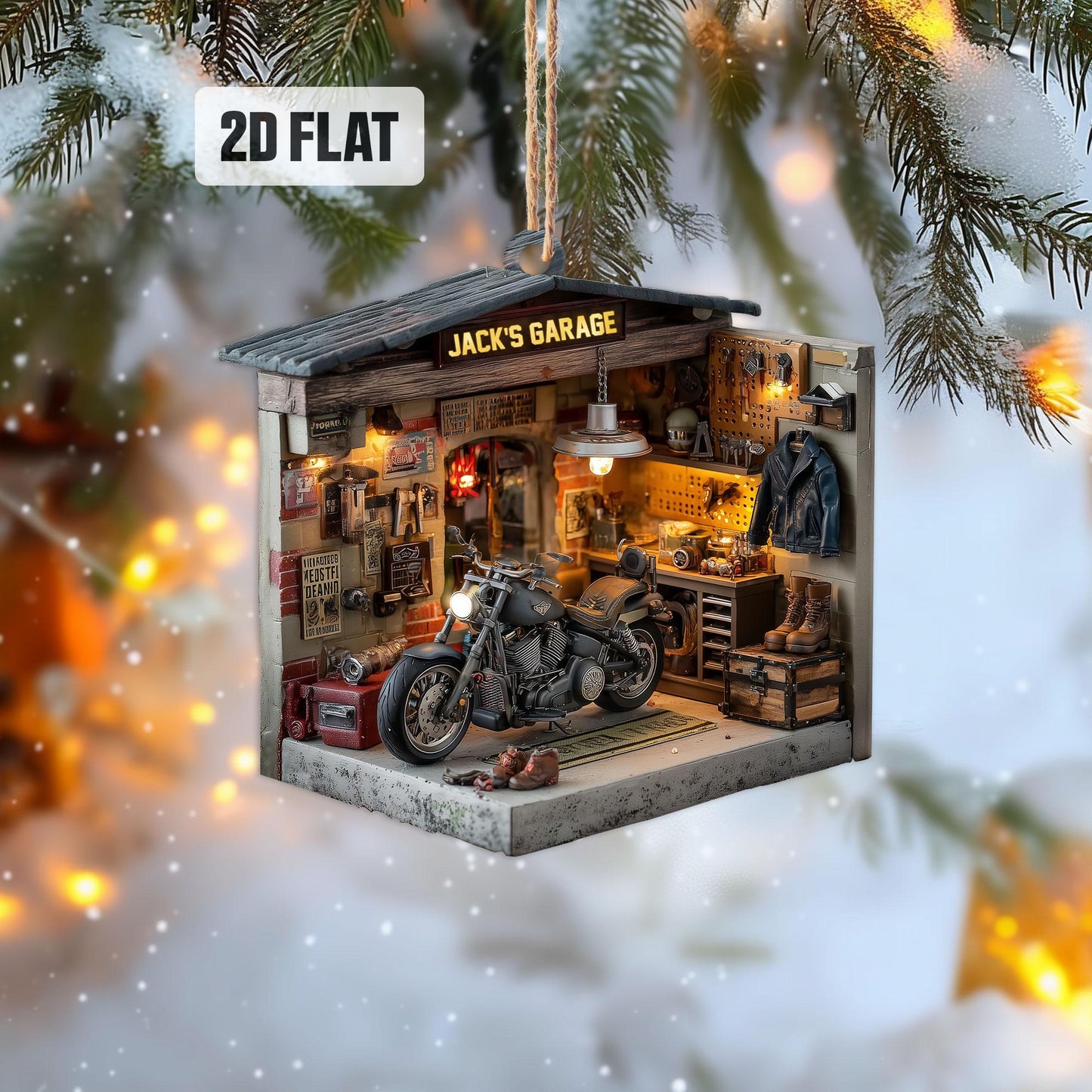 Personalized Motorcycle 2D Flat Ornament, Custom Garage Christmas Tree Ornament, Biker Christmas Ornament, Gift For Biker, Dad, Boyfriend