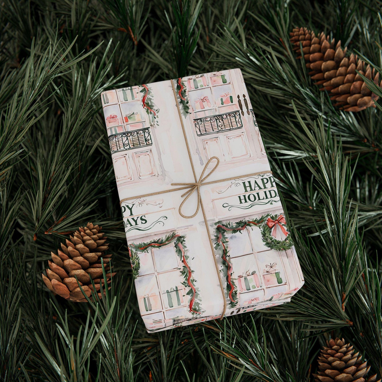 Holiday Wreath Gift Wrapping Paper: Festive Christmas Present Wrap