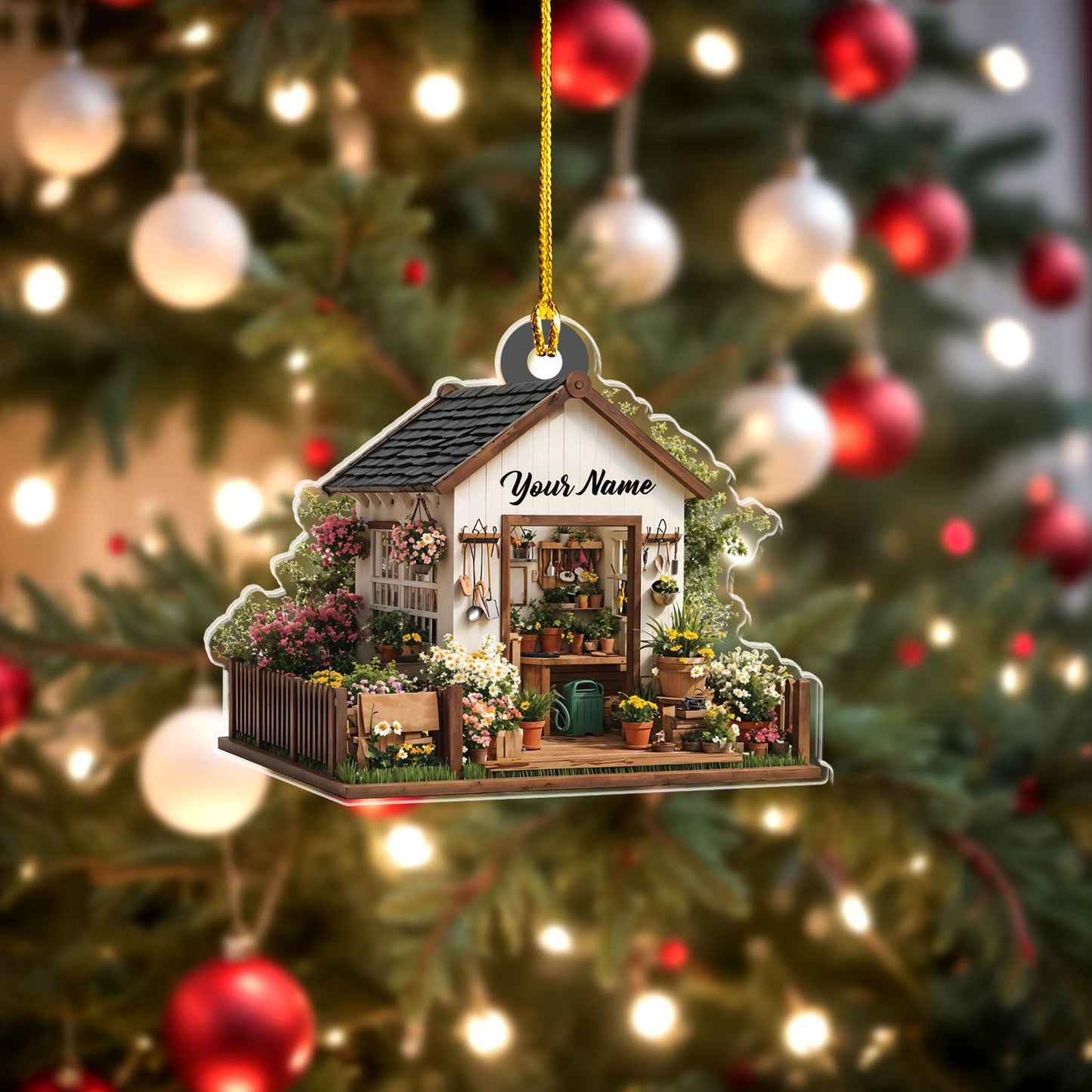 Personalized Garden House Shape Flat Ornament, Gardening Xmas Ornament, Xmas Gift for Gardener, Plant Lover Gift, Gardening Lover