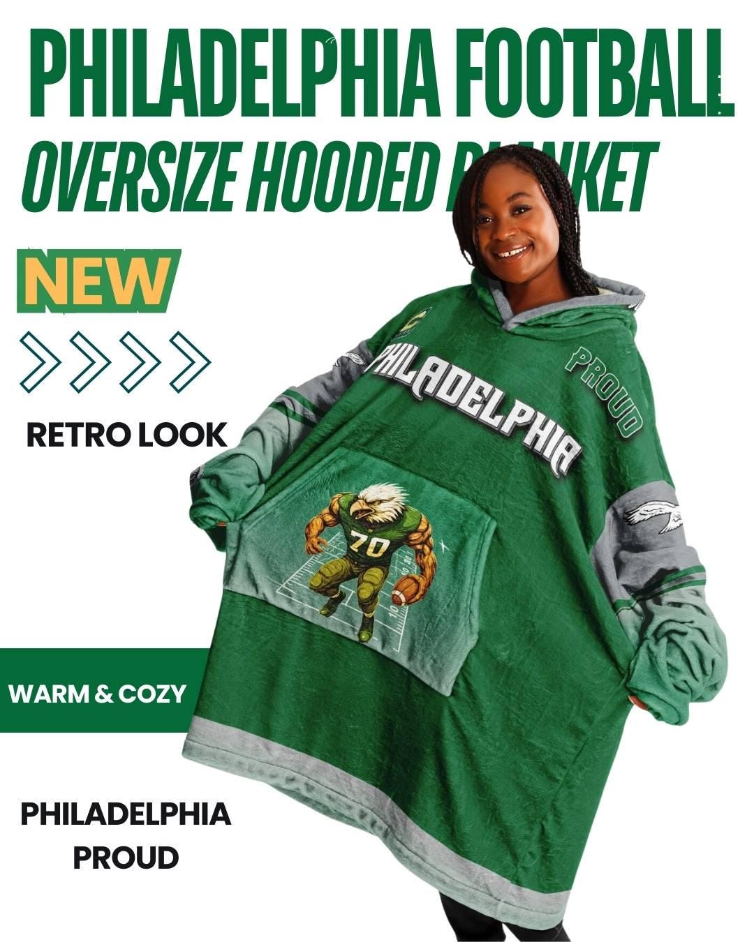 Philadelphia Football Proud Oversized Hooded Blanket Champion Player Green Fan Wear Gift The Bird Crew Gear