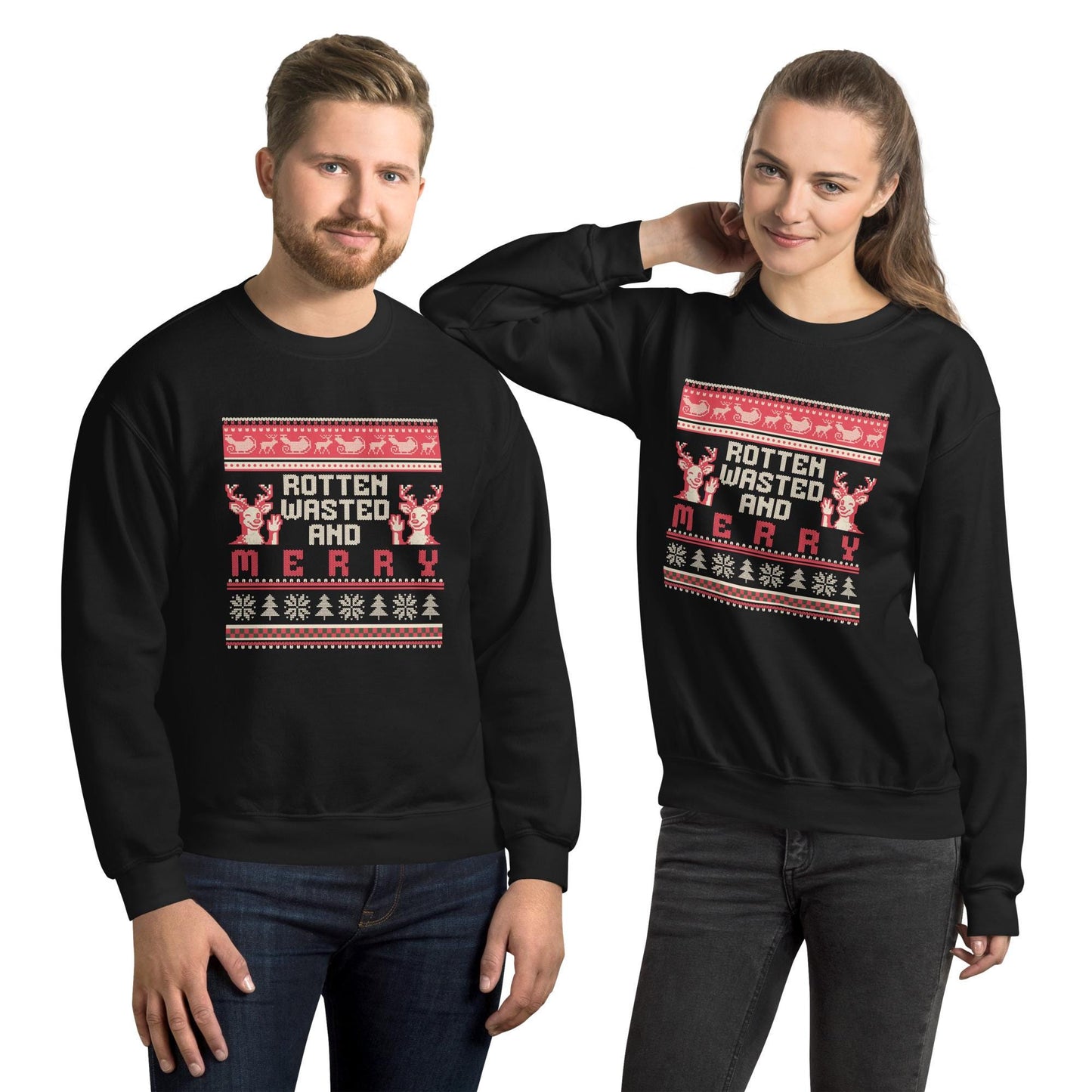 Rotten Wasted and Merry Christmas Jumper | Funny Drinking Xmas | Ugly Holiday Knitwear | Alternative Humour Xmas Outfit Gift